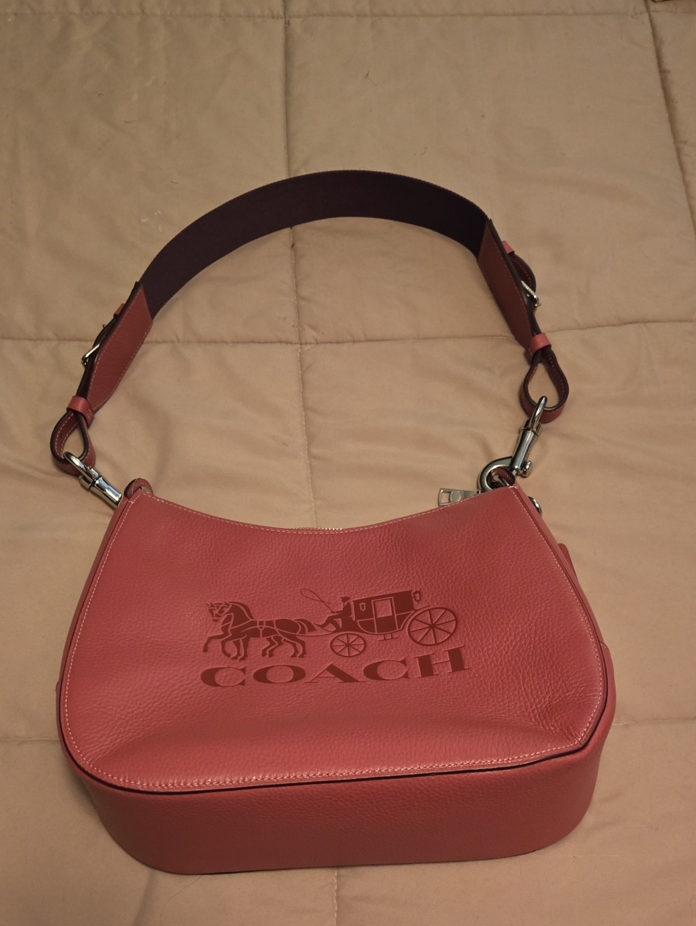NWT Coach Coral Pebbled Leather Shoulder Bag with Wide Strap